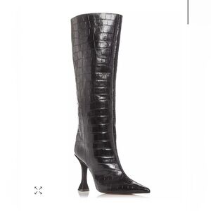 Aqua Couros/Presto Crocodile Print Boots in Black